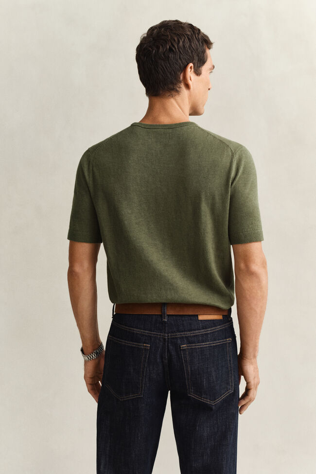 Slub Cotton Blend Short Sleeve Sweater