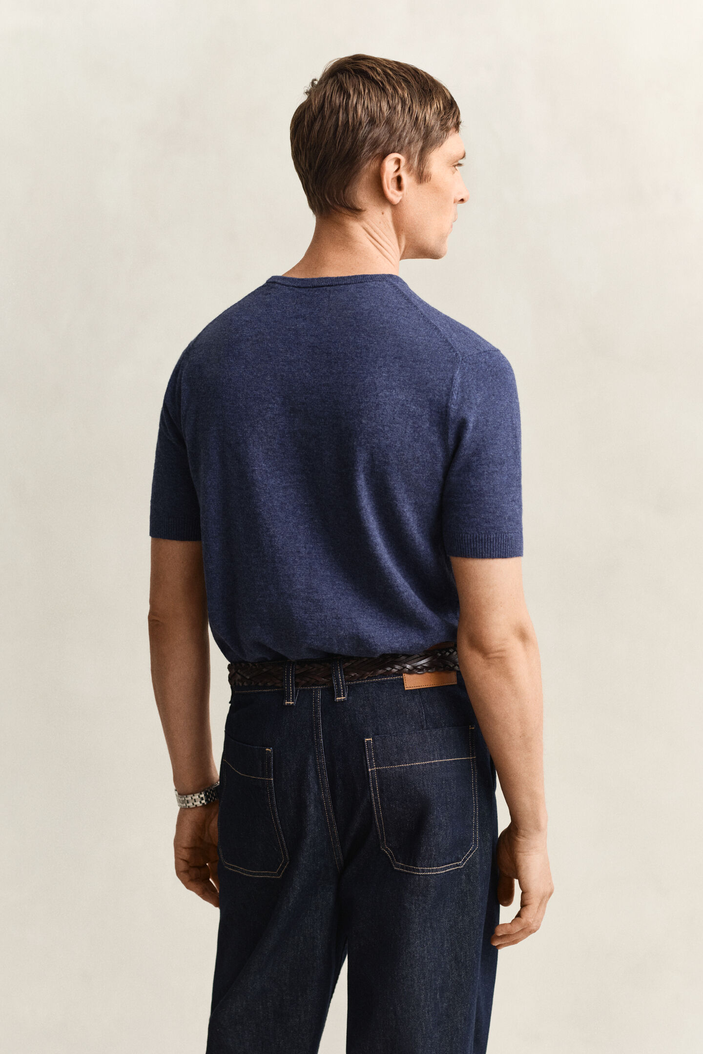 Slub Cotton Blend Short Sleeve Sweater