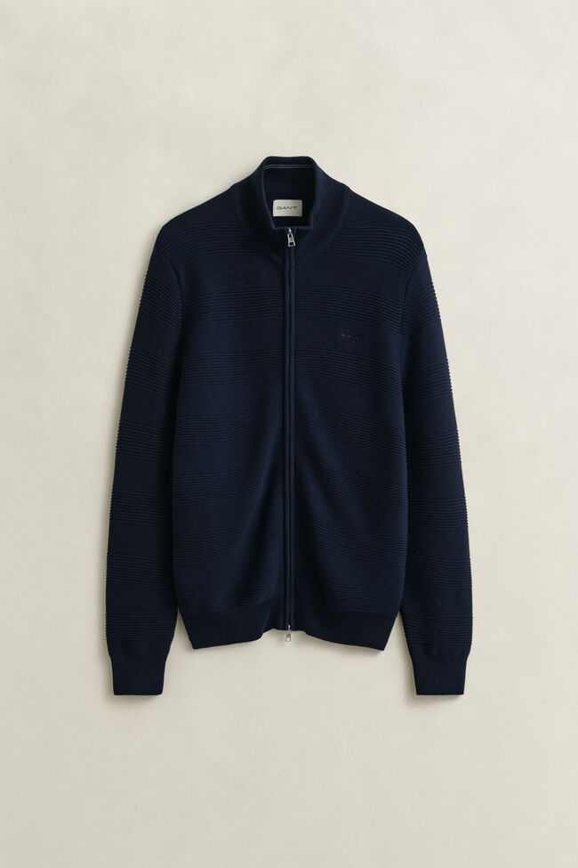Textured Cotton Zip Cardigan