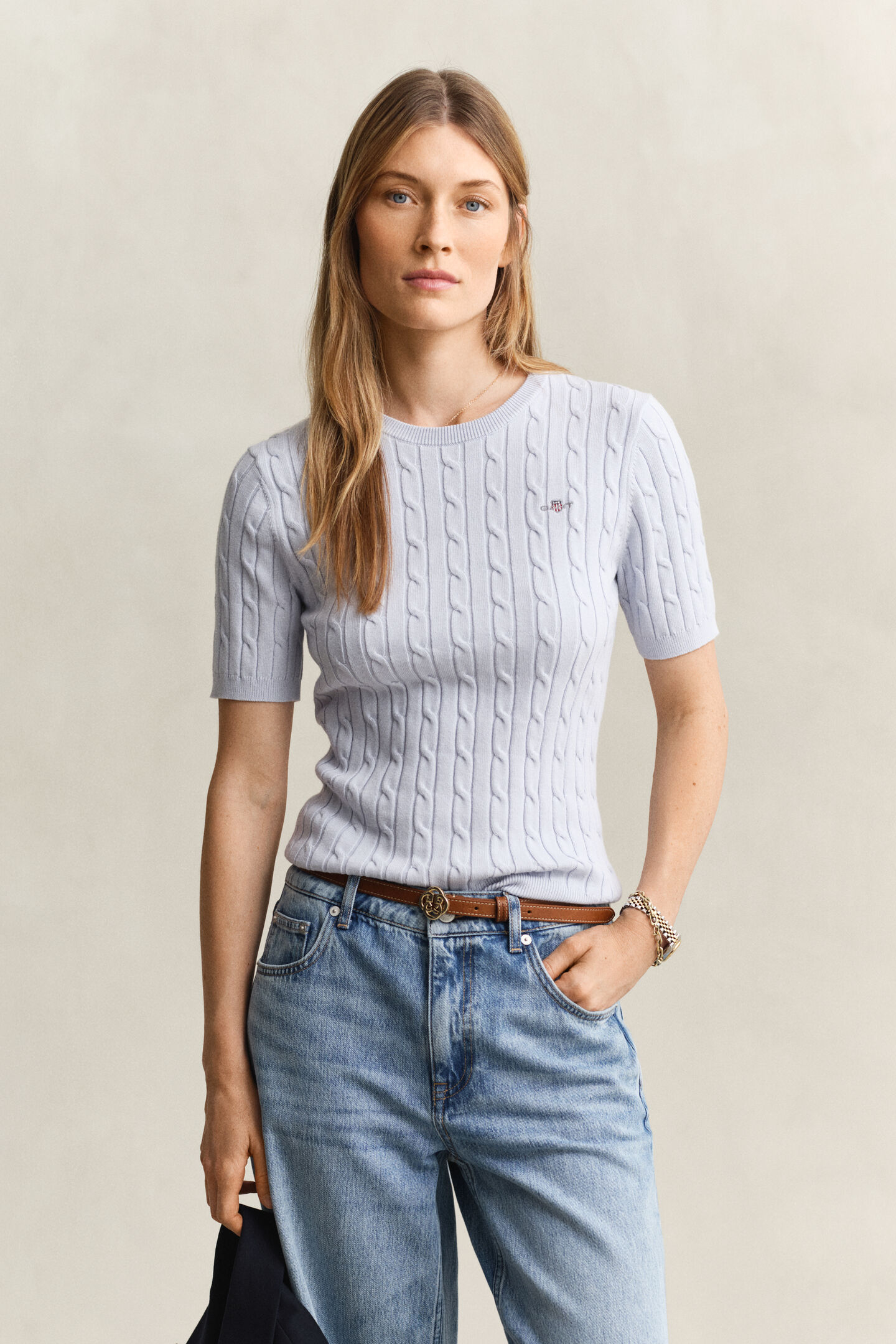 Cable Knit Short Sleeve Sweater