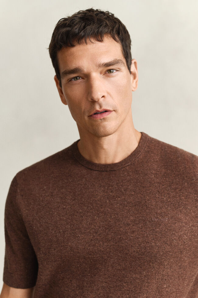 Slub Cotton Blend Short Sleeve Sweater