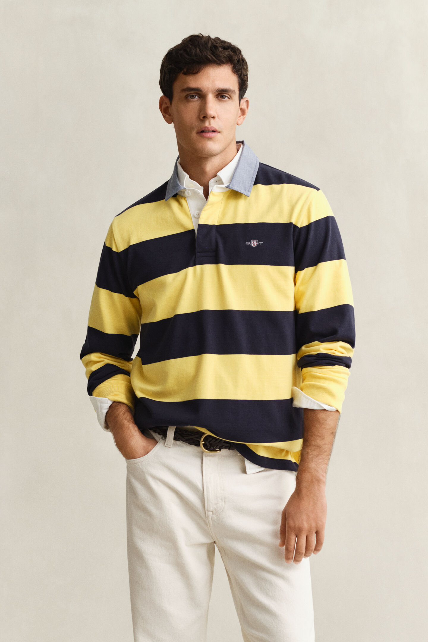 Chambray Collar Striped Heavy Rugger
