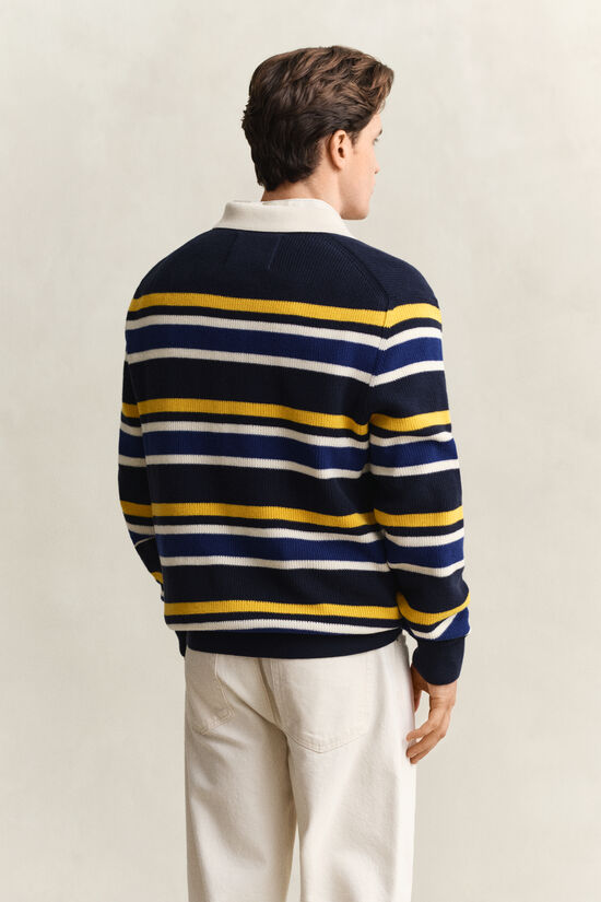 Striped Rib Polo Sweater