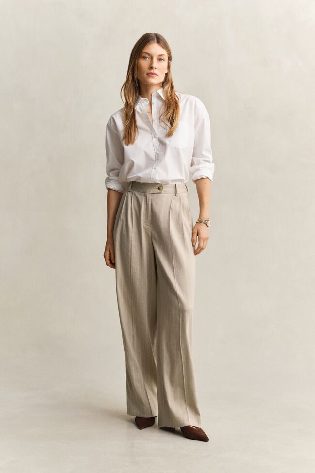 Pinstriped Linen Blend Pants