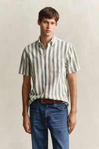 Striped Linen Blend Short Sleeve Shirt