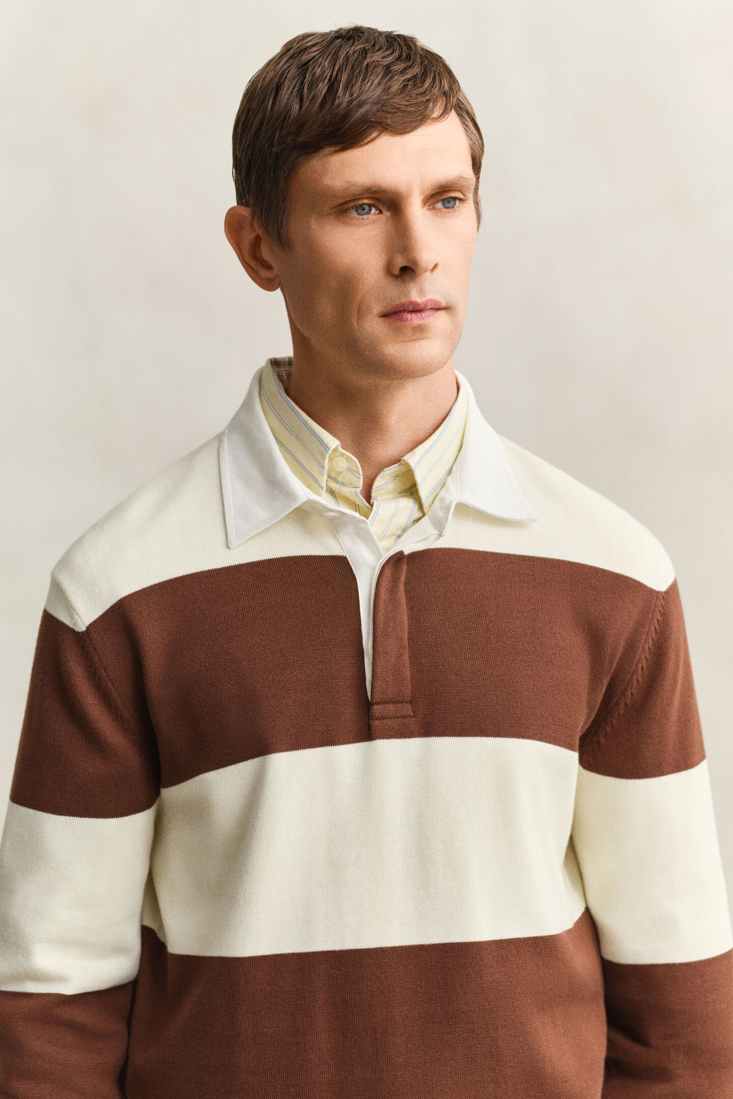 Barstriped Cotton Polo Sweater