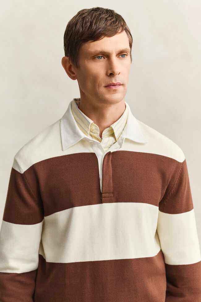 Barstriped Cotton Polo Sweater