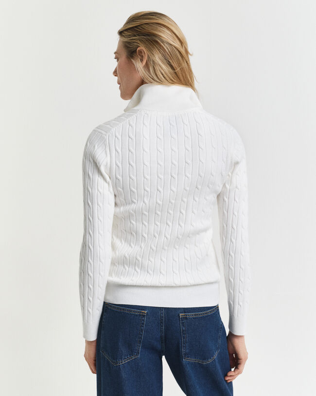 Stretch Cotton Cable Knit Half-Zip Sweater