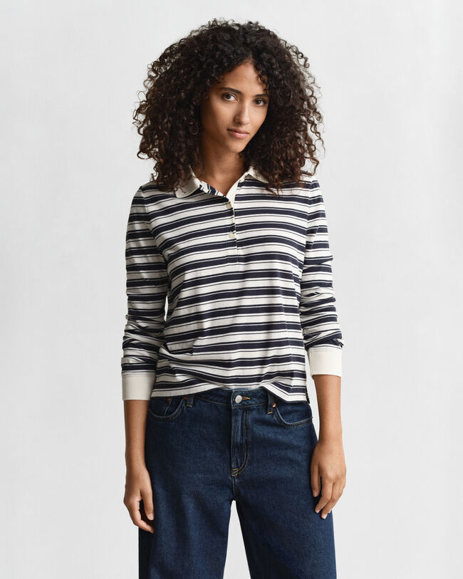 Striped Long Sleeve Polo Shirt