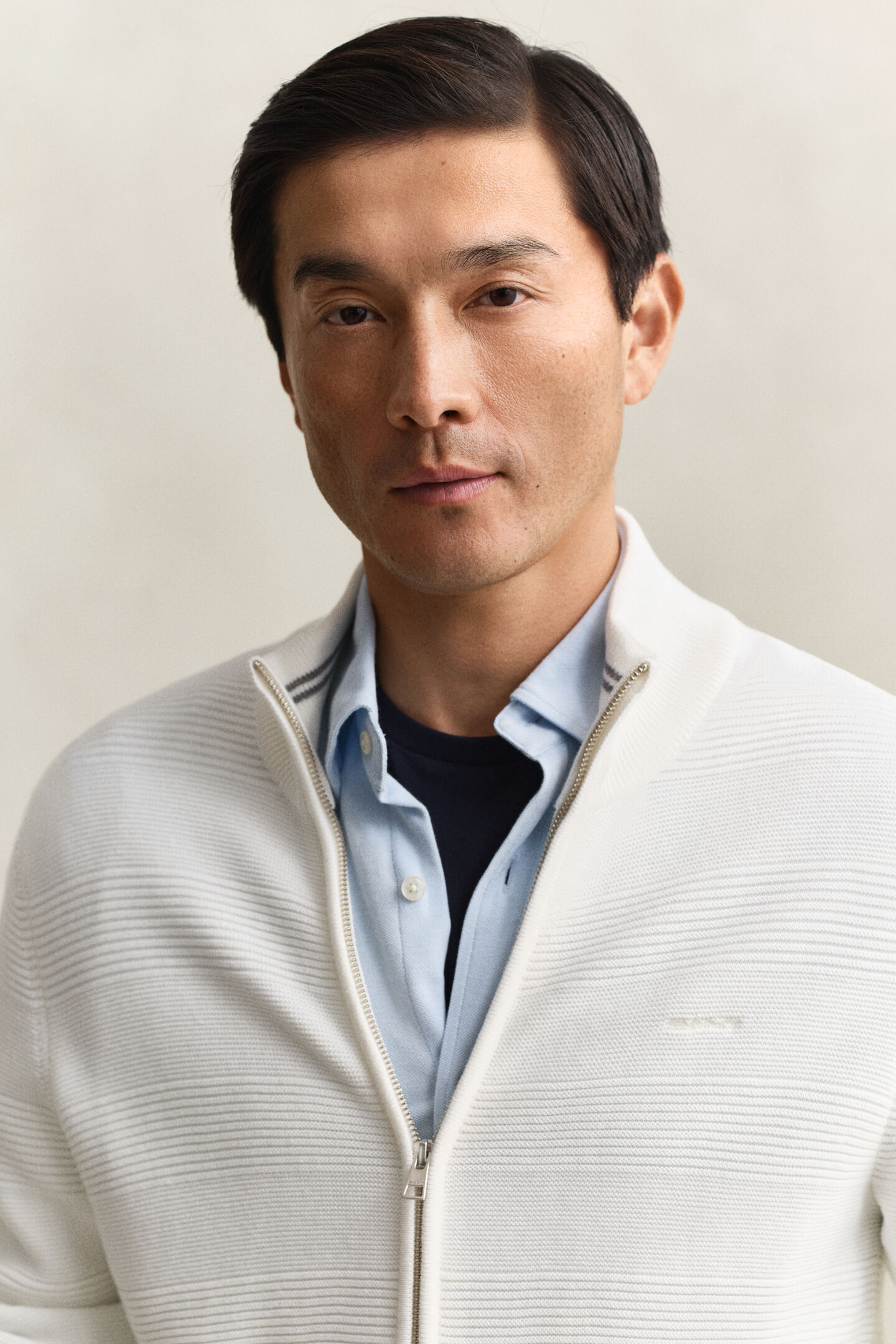 Textured Cotton Zip Cardigan