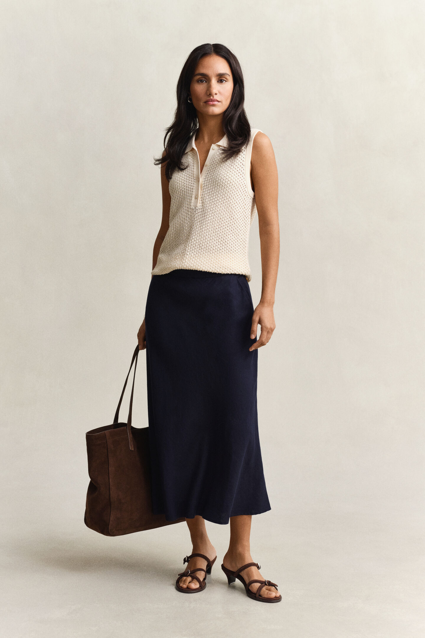 Flared Linen Blend Skirt