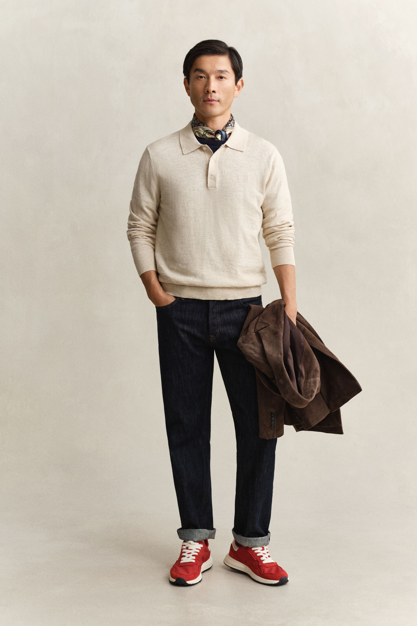 Slub Cotton Blend Polo Sweater