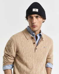 Lambswool Cable Knit Polo Sweater