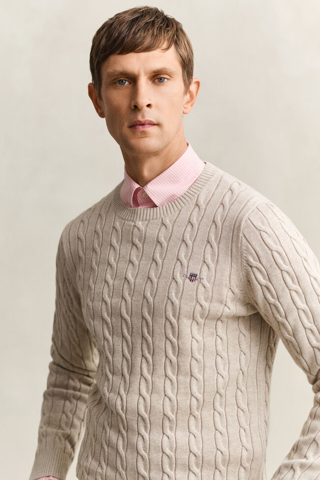 Cotton Cable Knit Crew Neck Sweater