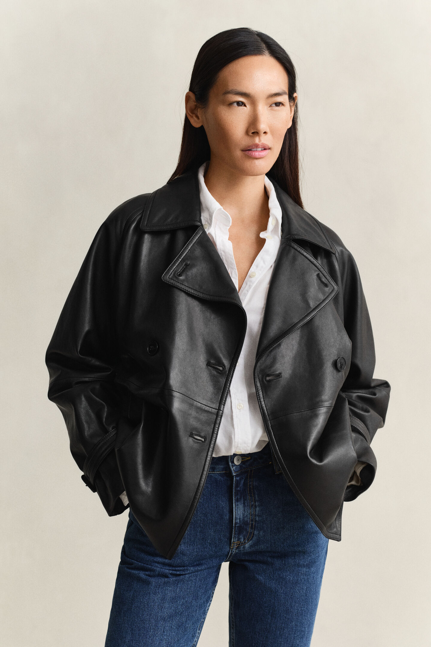 Short Leather Trench Coat