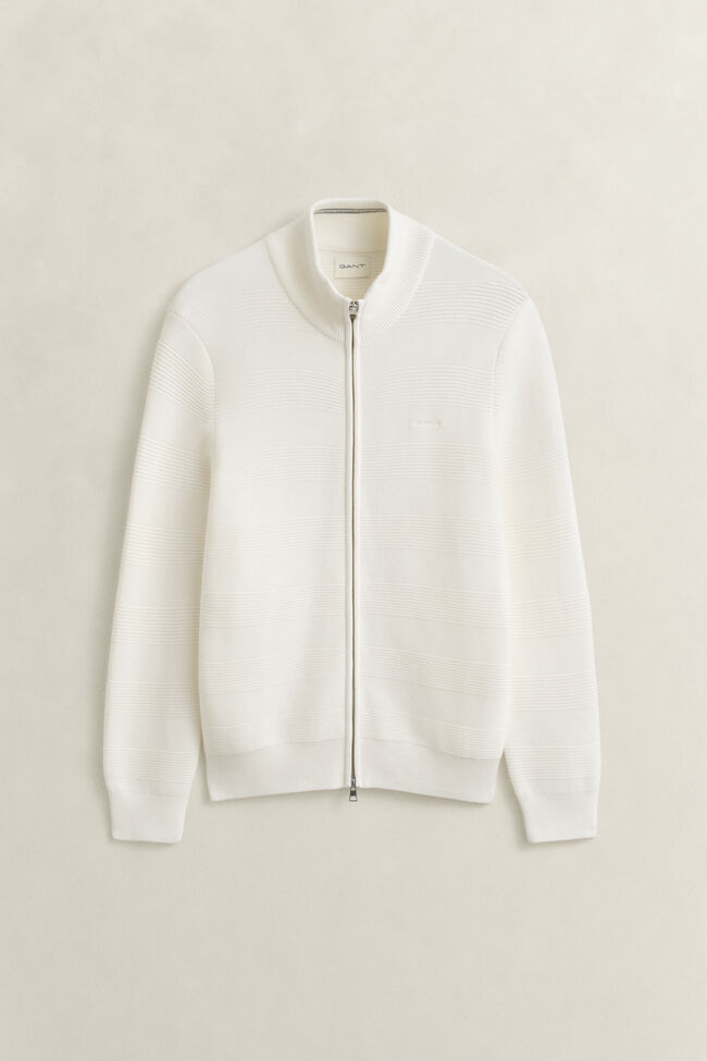 Textured Cotton Zip Cardigan