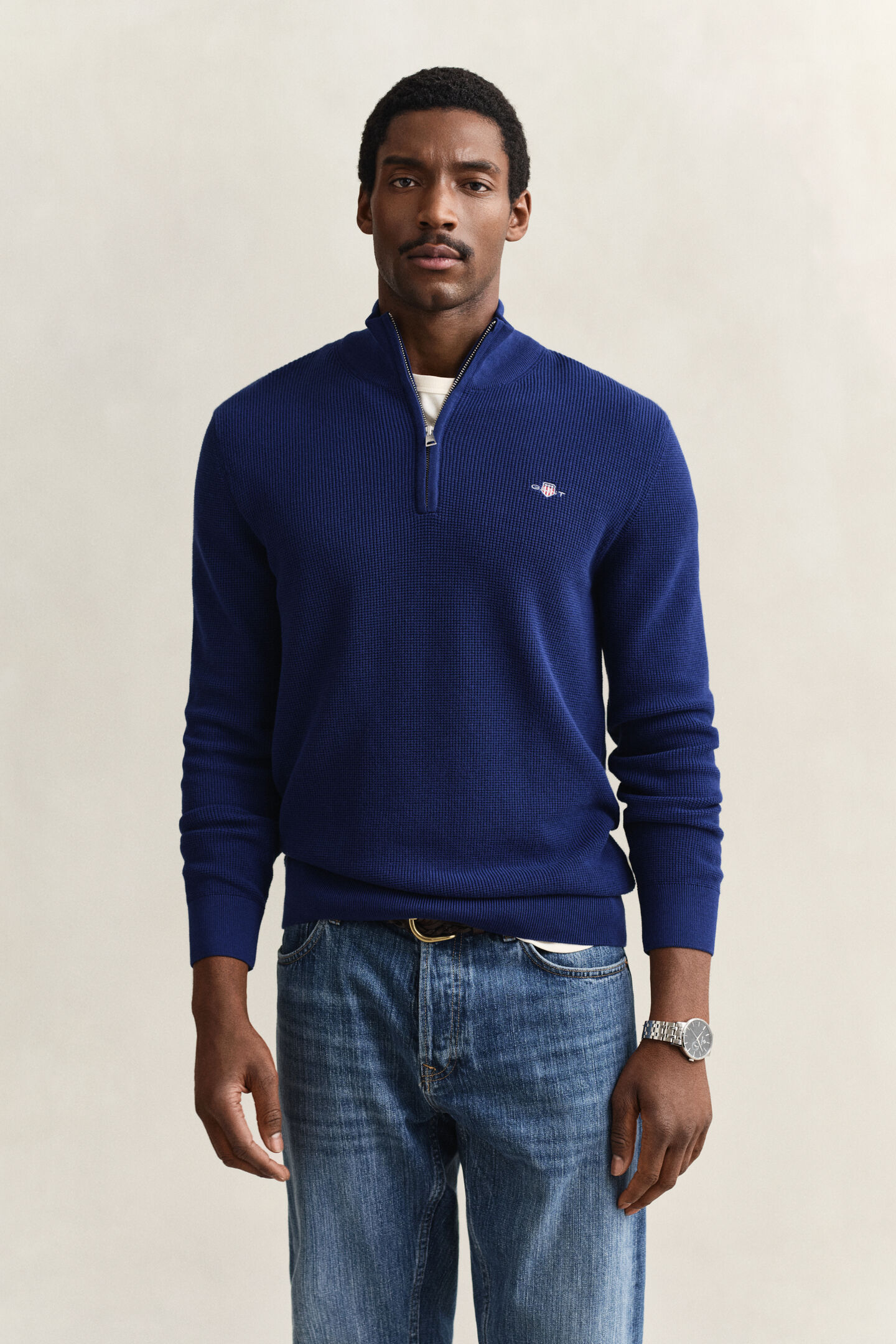 Textured Cotton Half-Zip Sweater