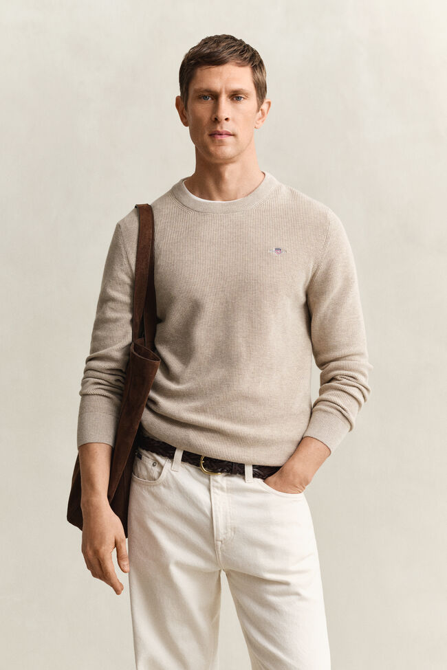 Textured Cotton Crew Neck Sweater