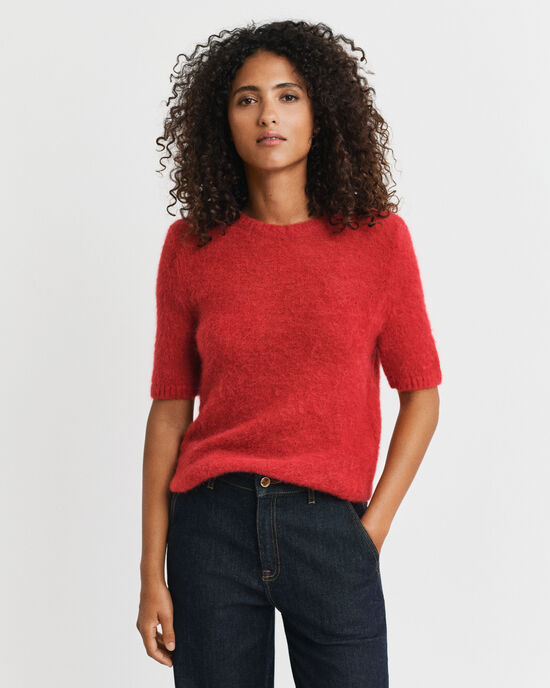 Mohair Blend Short Sleeve Crew Neck Sweater