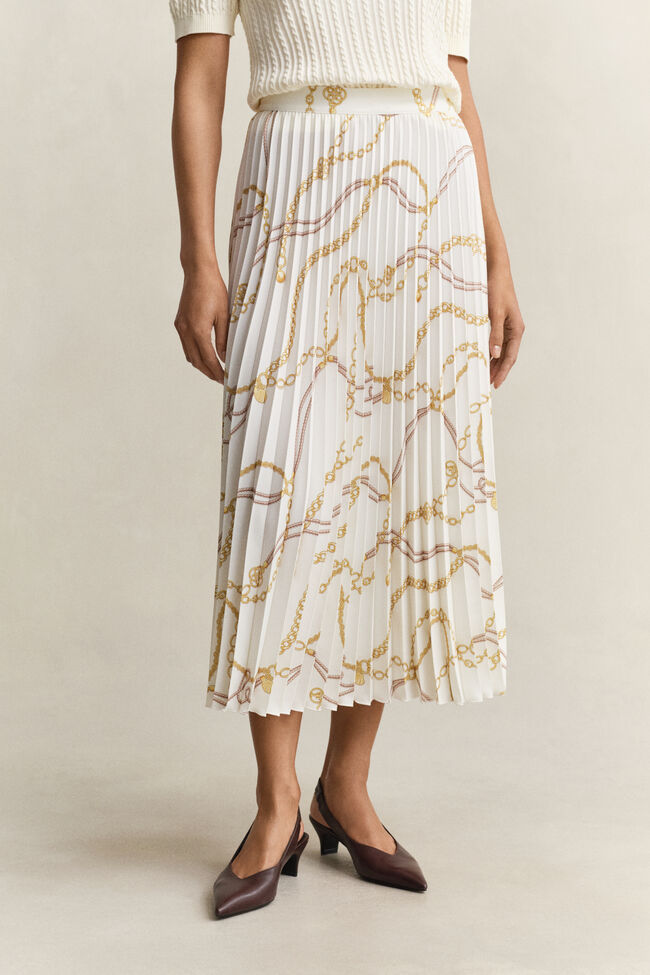 Printed Pleated Midi Skirt