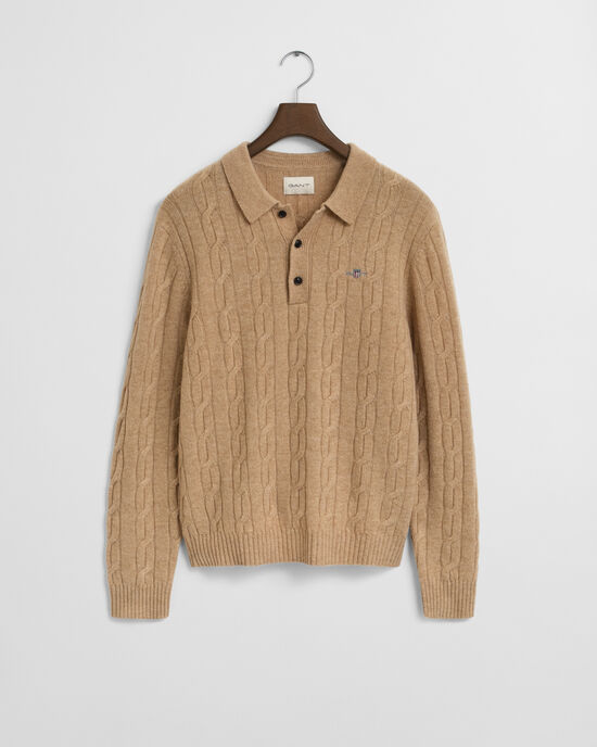 Lambswool Cable Knit Polo Sweater
