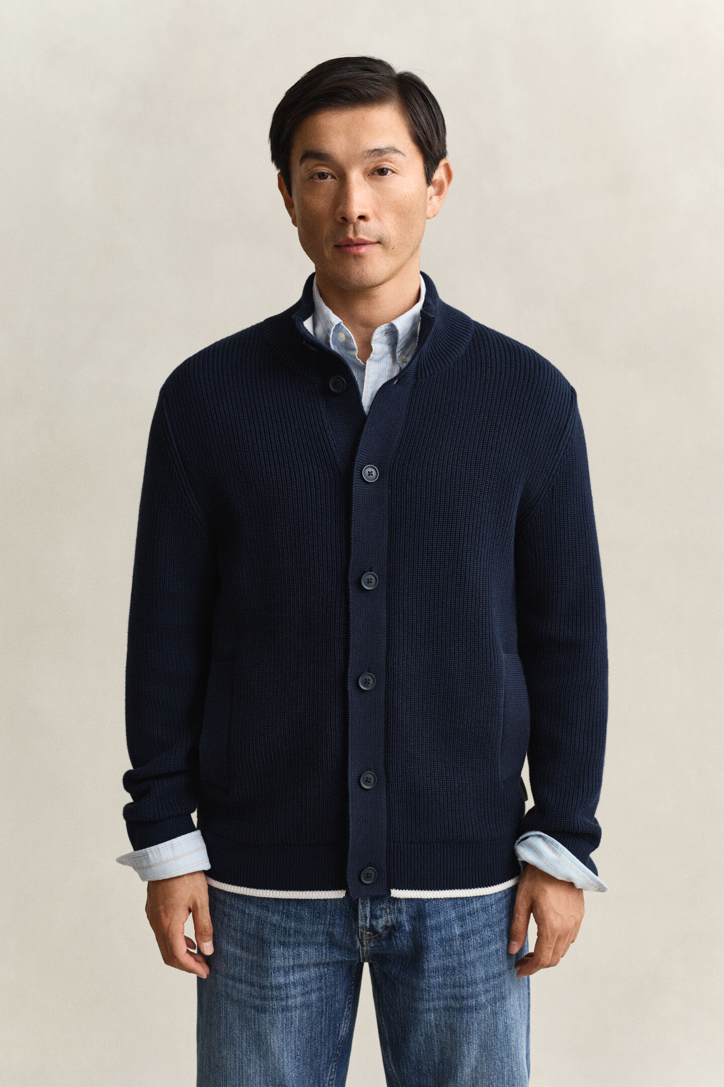 Ribbed Buttoned Cardigan