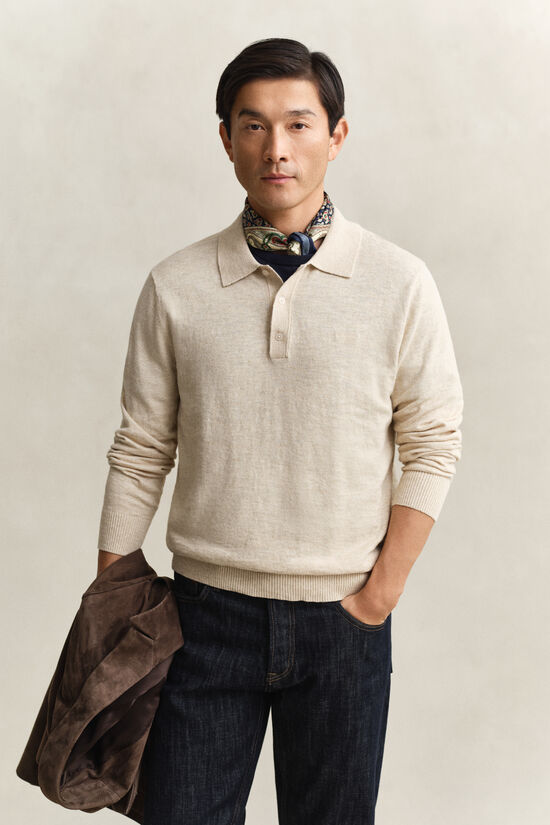 Slub Cotton Blend Polo Sweater