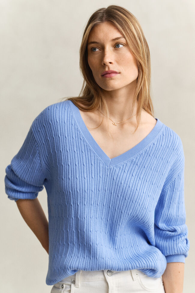 Cable Knit V-Neck Sweater