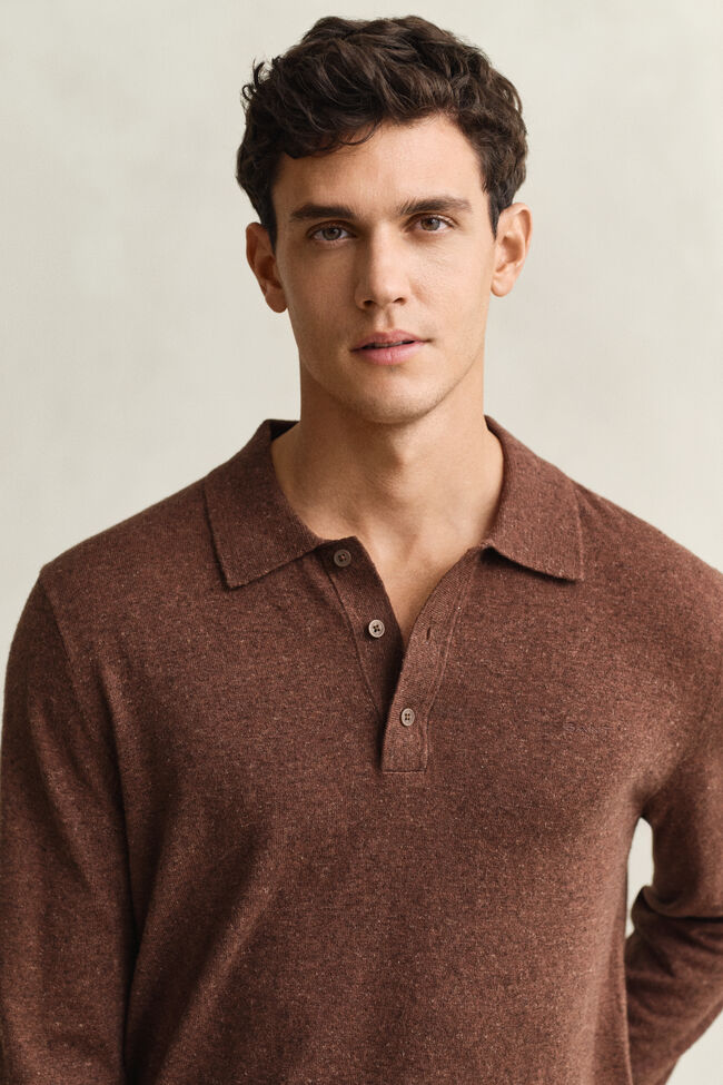 Slub Cotton Blend Polo Sweater