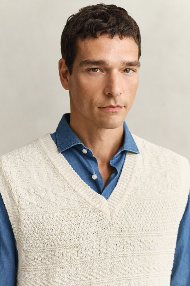 Textured Cotton Blend Vest
