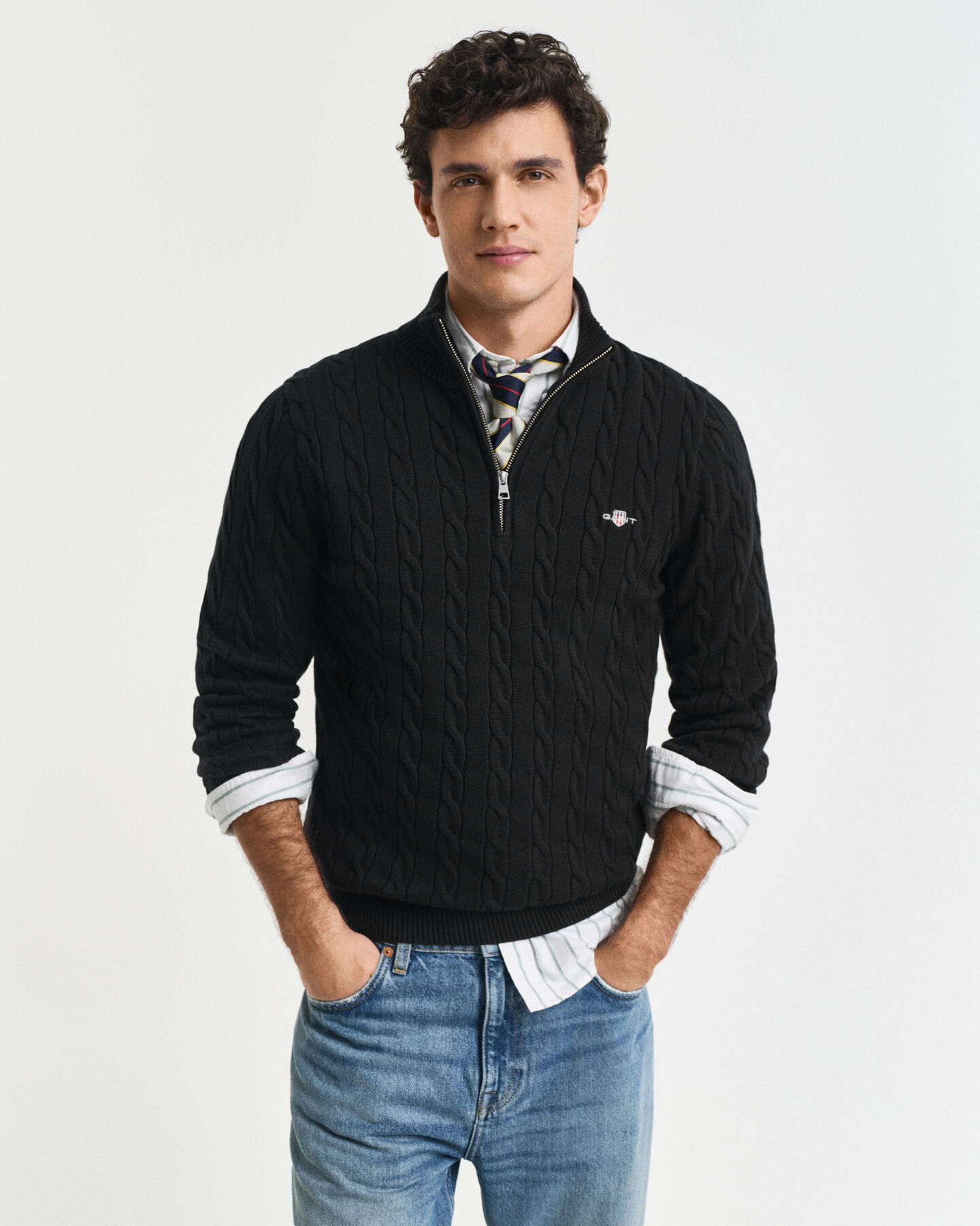 Cotton Cable Knit Half-Zip Sweater