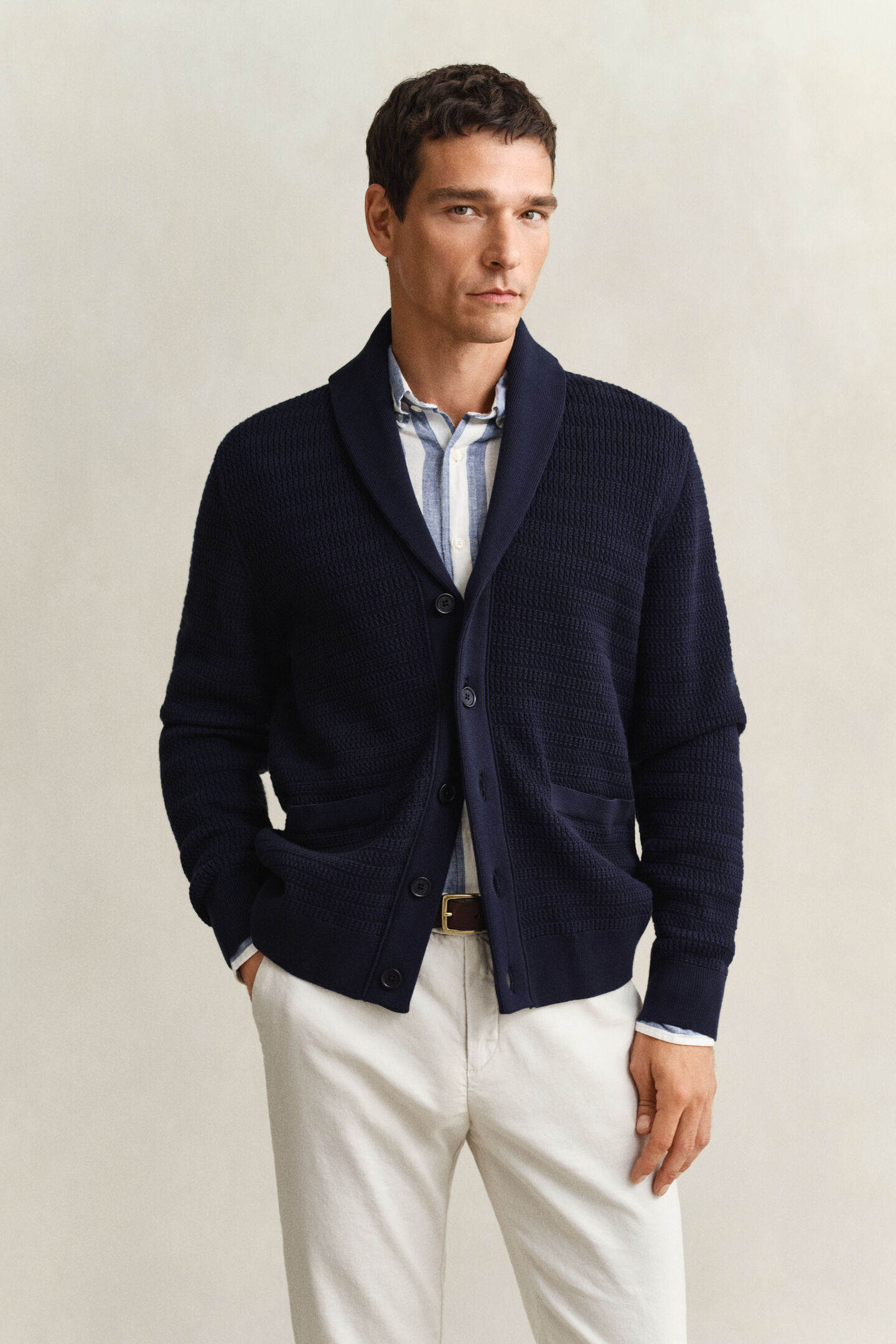 Cable Knit Shawl Collar Cardigan