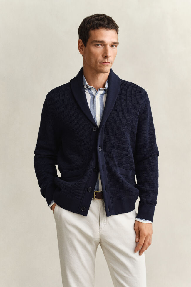 Cable Knit Shawl Collar Cardigan