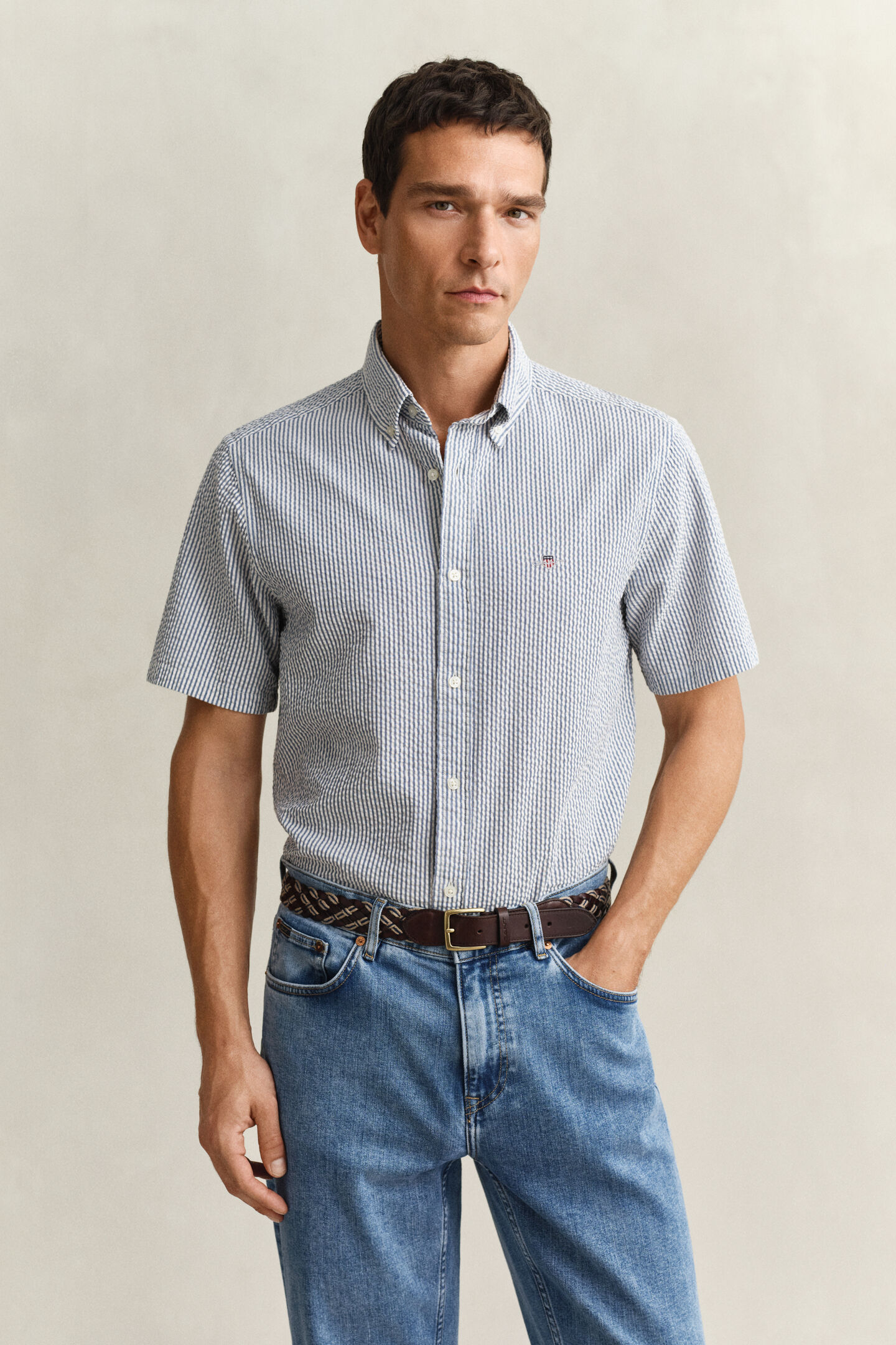 Striped Seersucker Short Sleeve Shirt