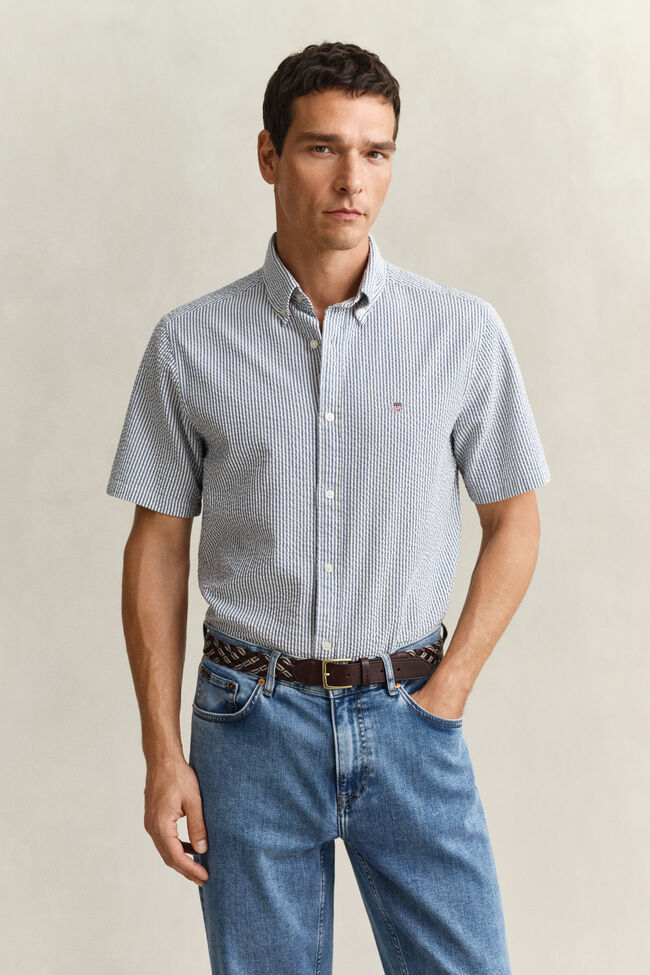 Striped Seersucker Short Sleeve Shirt