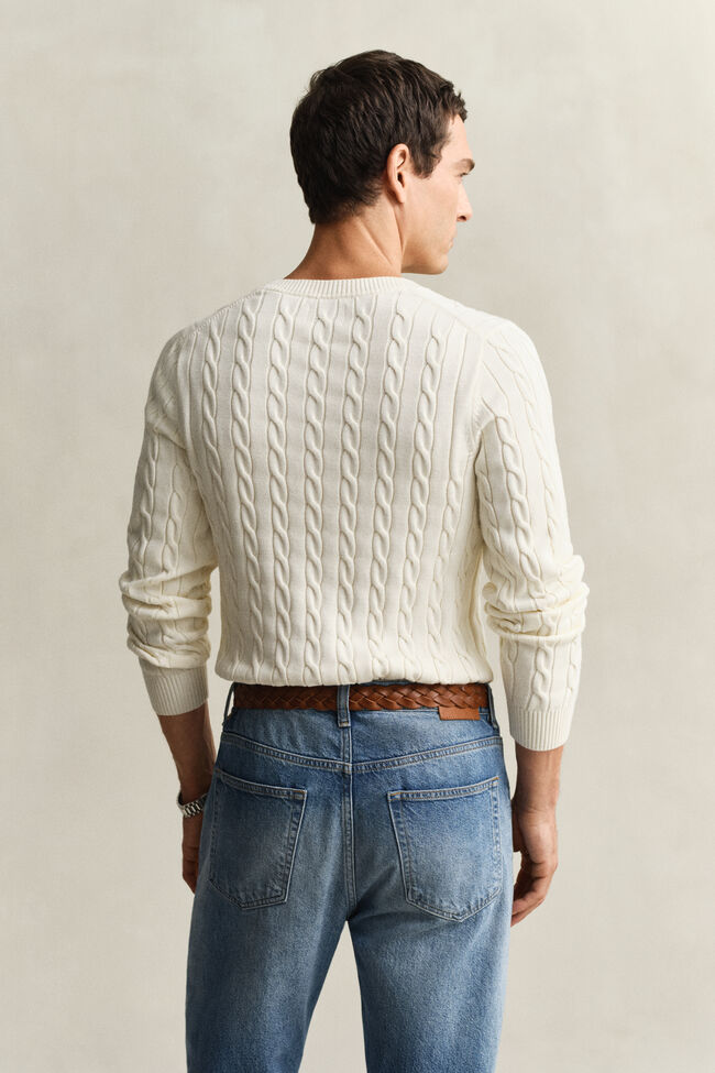Cotton Cable Knit Crew Neck Sweater