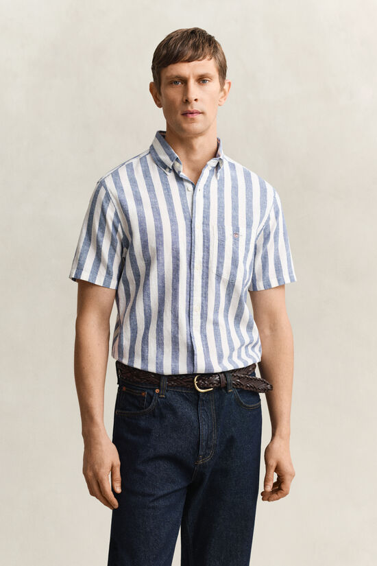 Striped Linen Blend Short Sleeve Shirt