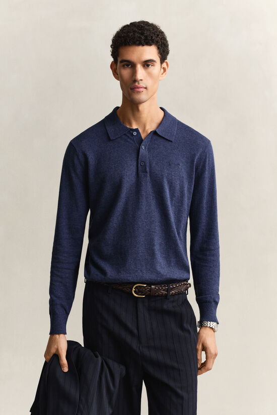 Slub Cotton Blend Polo Sweater