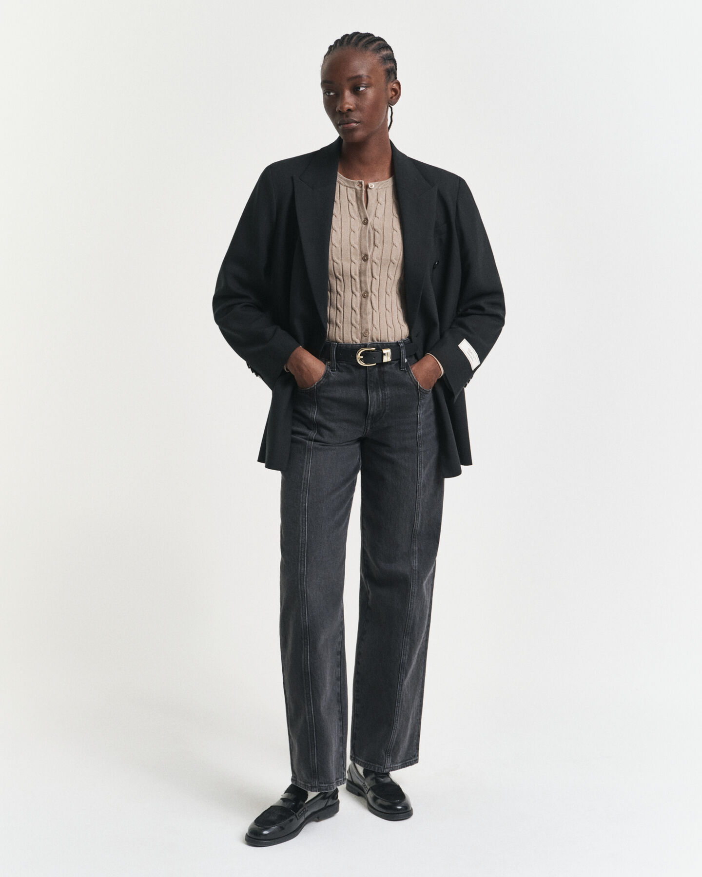 Stretch Cotton Cable Knit Cardigan