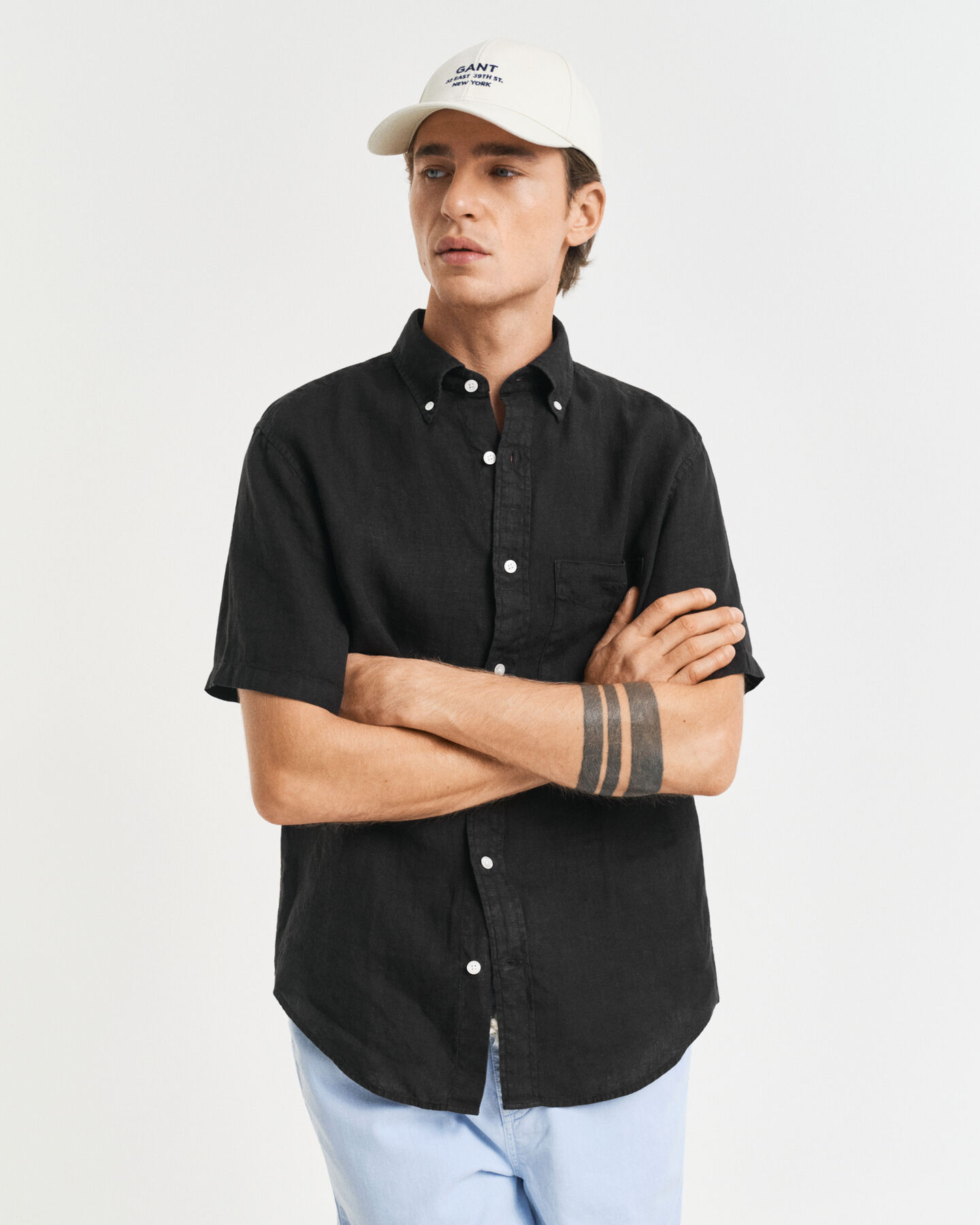 Regular Fit Garment-Dyed Linen Short Sleeve Shirt