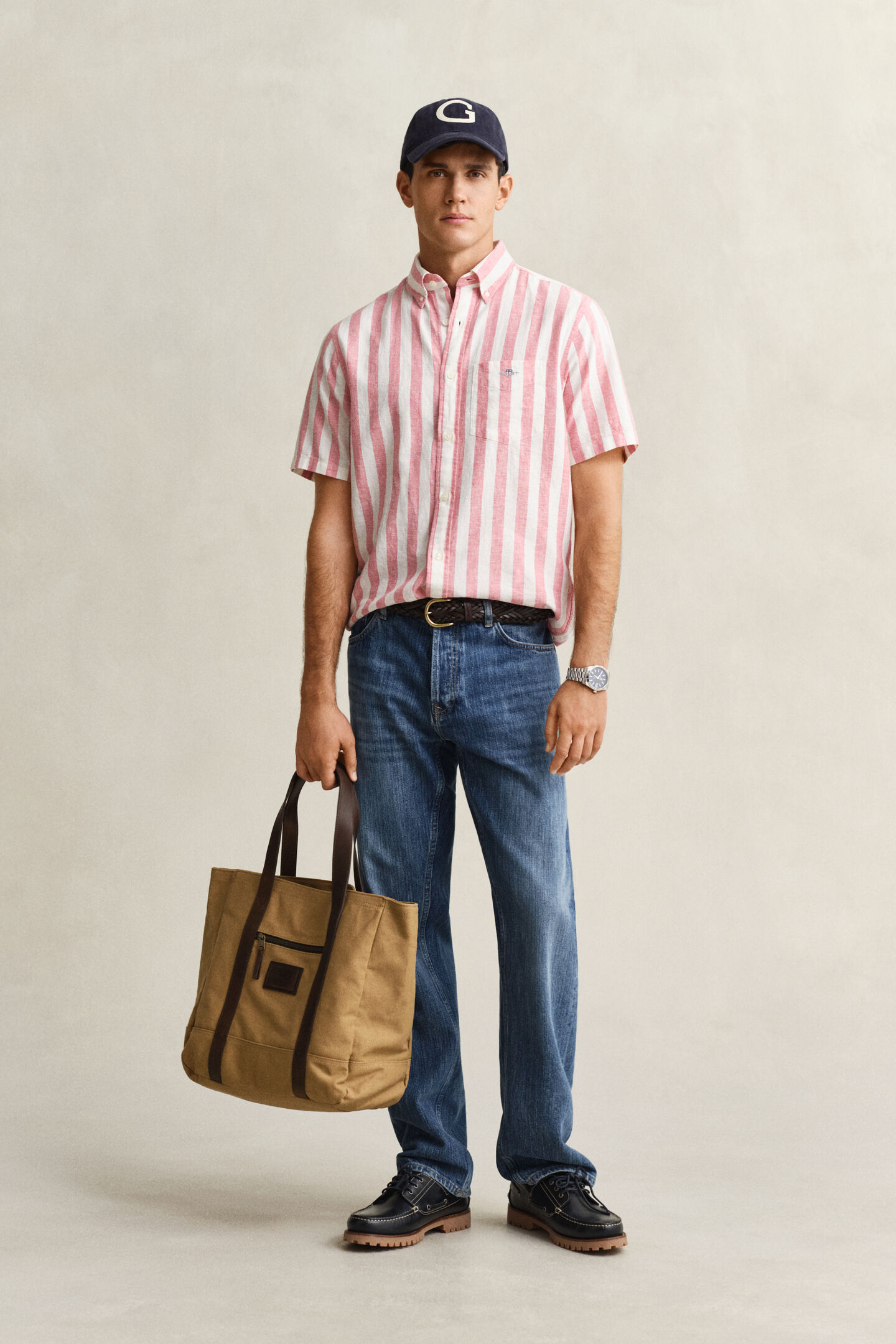 Striped Linen Blend Short Sleeve Shirt