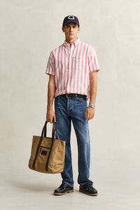 Striped Linen Blend Short Sleeve Shirt