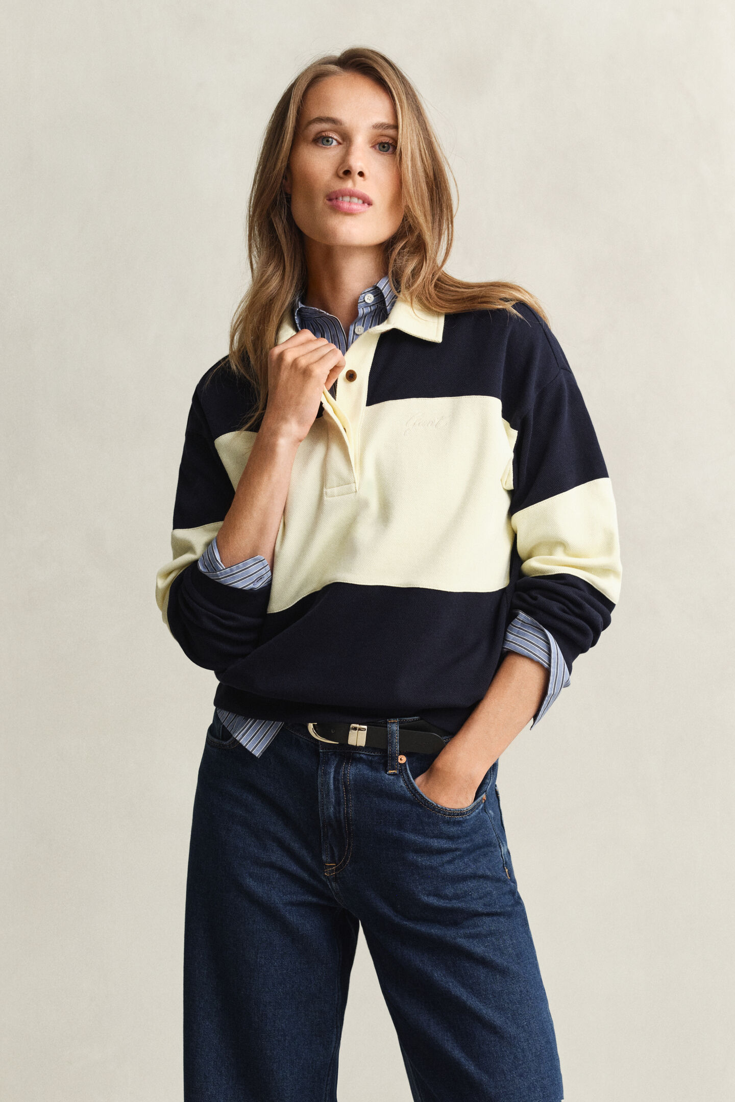 Piqu&eacute; Textured Color Blocked Rugger