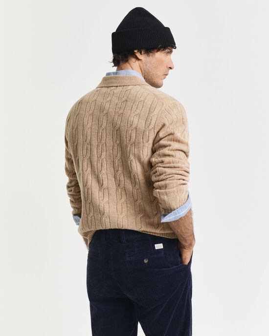 Lambswool Cable Knit Polo Sweater