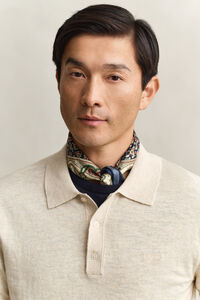 Slub Cotton Blend Polo Sweater