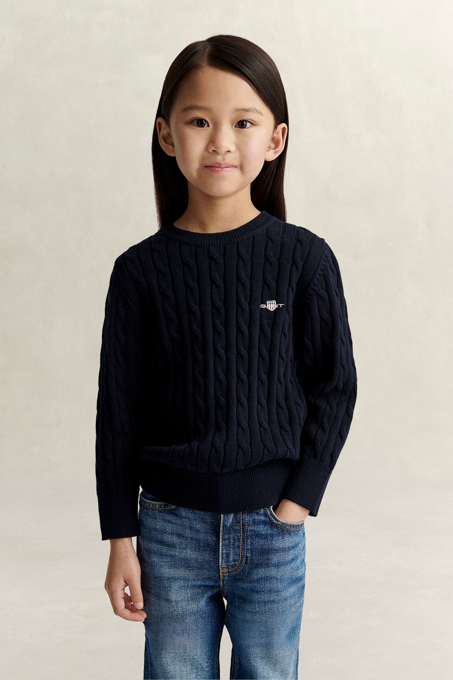 Girls Shield Cable Knit Sweater