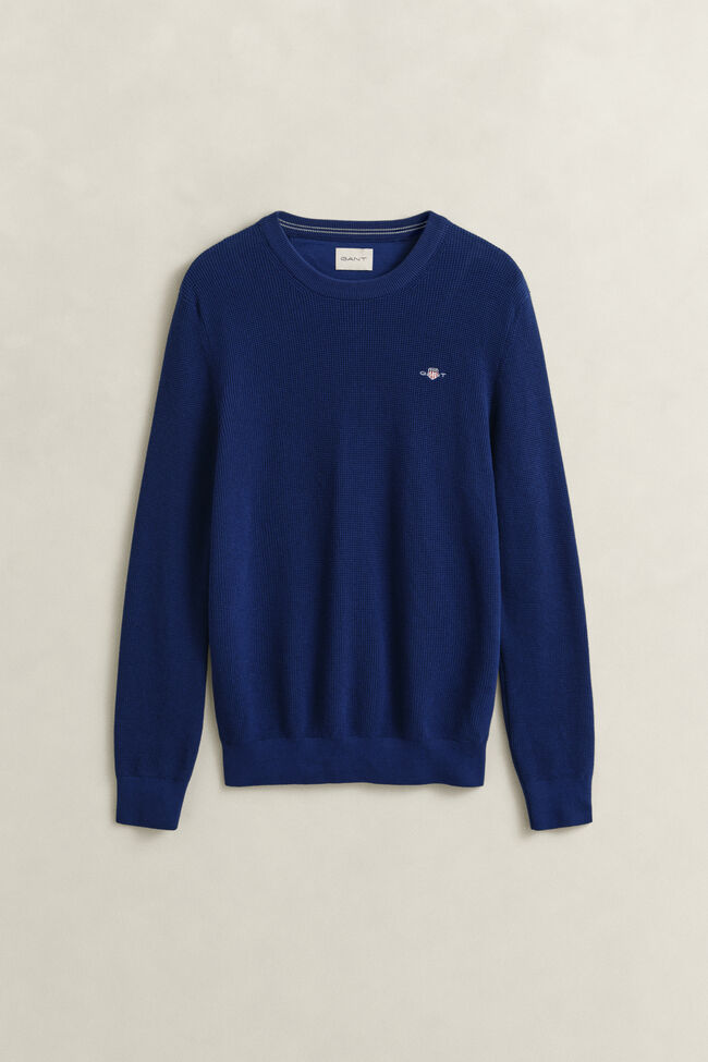 Textured Cotton Crew Neck Sweater
