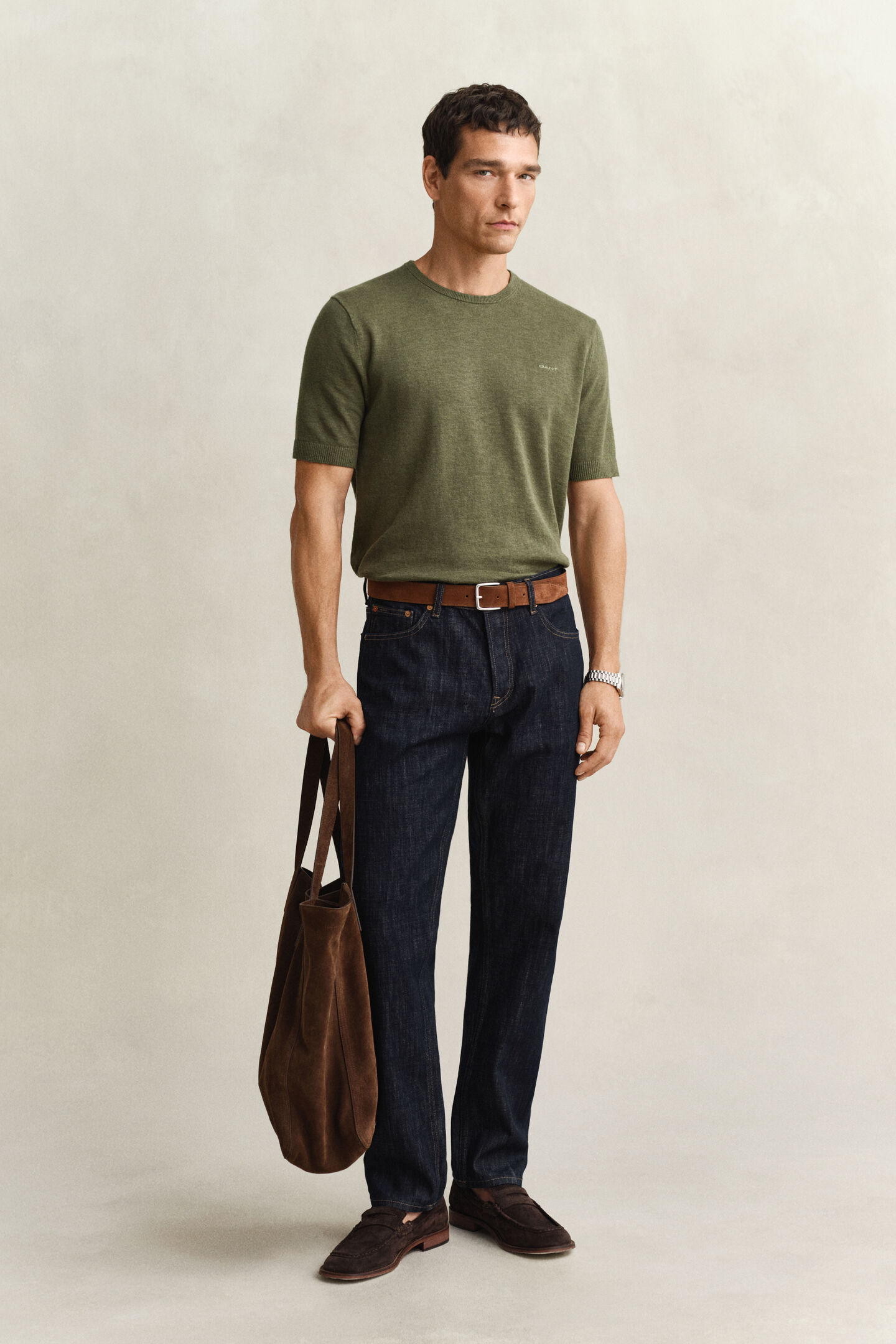 Slub Cotton Blend Short Sleeve Sweater