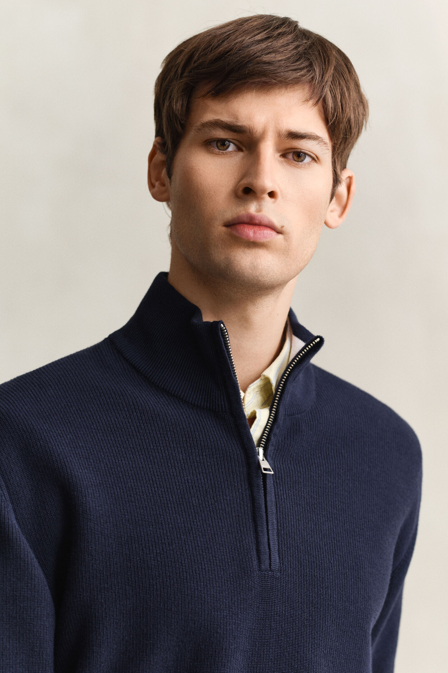 Ribbed Cotton Half-Zip Sweater