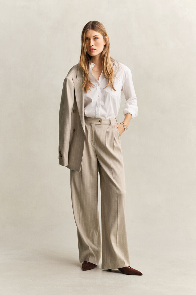 Pinstriped Linen Blend Pants
